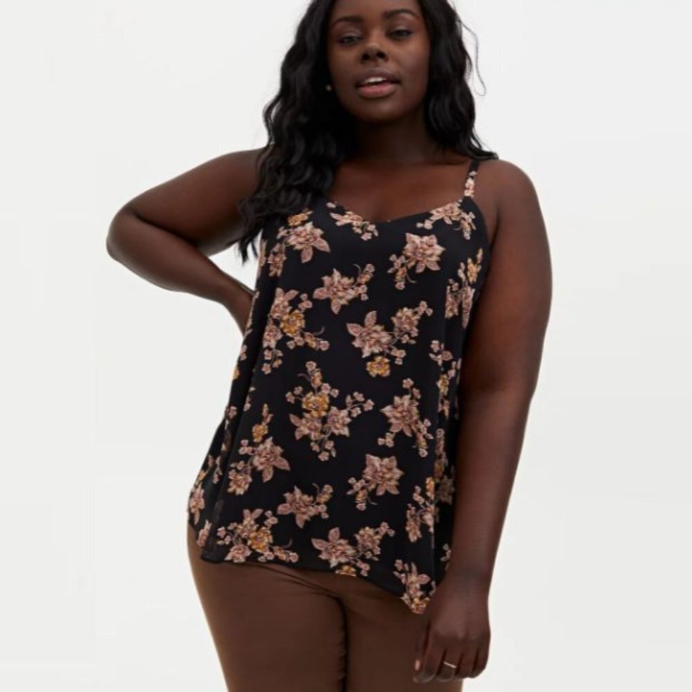 NWT TORRID SOPHIE BLACK FLORAL CHIFFON SWING TOP